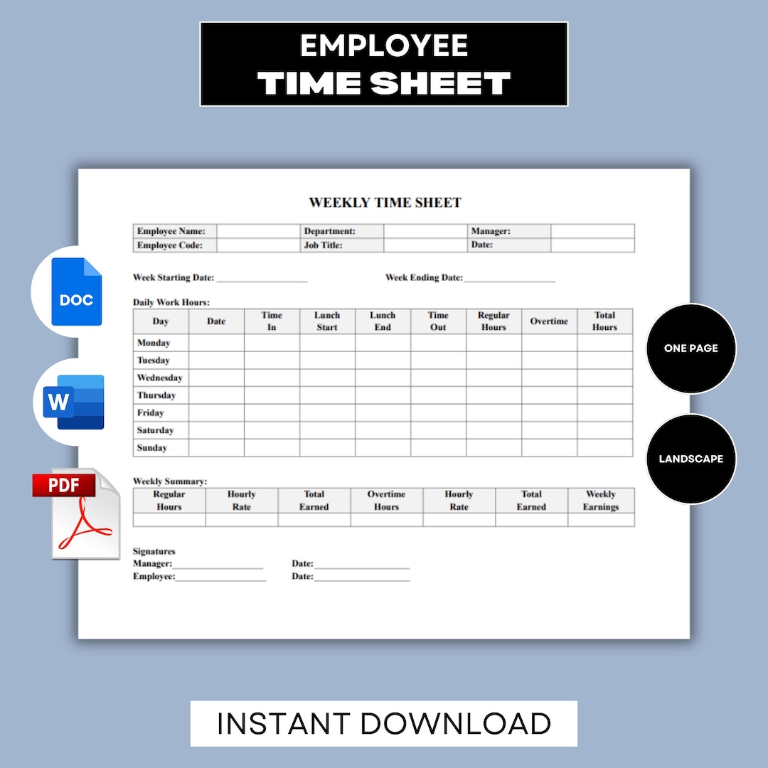 Workers Time Sheet.pdf Time Sheet PDF, Employee Time Sheet, With Overtime, Printable Working ...