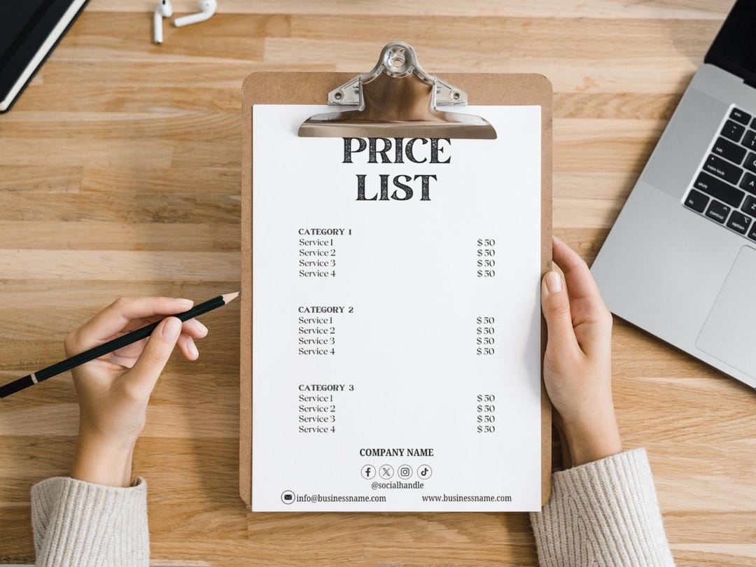 Curated visual reference: Gallery Detail: Minimalist Customizable Canva Price List Template