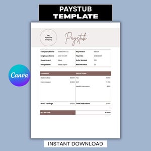 Puede incluir: Una plantilla digital de recibo de nómina con un diseño claro que incluye secciones para detalles de la empresa, información del empleado, ingresos y deducciones. El documento contiene campos de texto para nombres, periodos y totales.