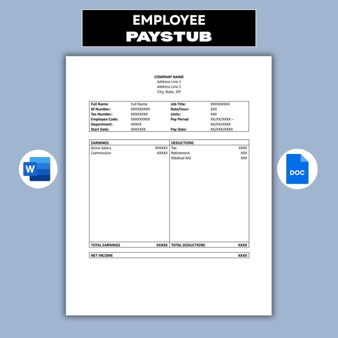Editable Paystub Template.pdf Editable Paystub Template, Word and Google Docs, Salary Slip Template ...
