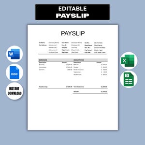 Lönespecifikationsmall, Microsoft Word och Excel, Google Dokument och Kalkylark, Digital nedladdning