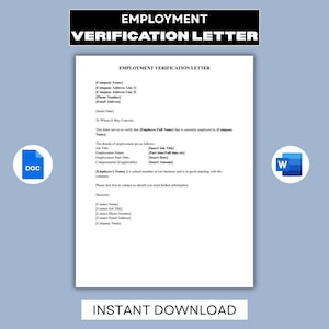 Editable Employment Verification Letter: Google Docs & Microsoft Word HR Template, Digital Download