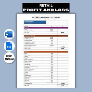 Retail Profit and Loss Statement Template (Microsoft Word & Google Docs