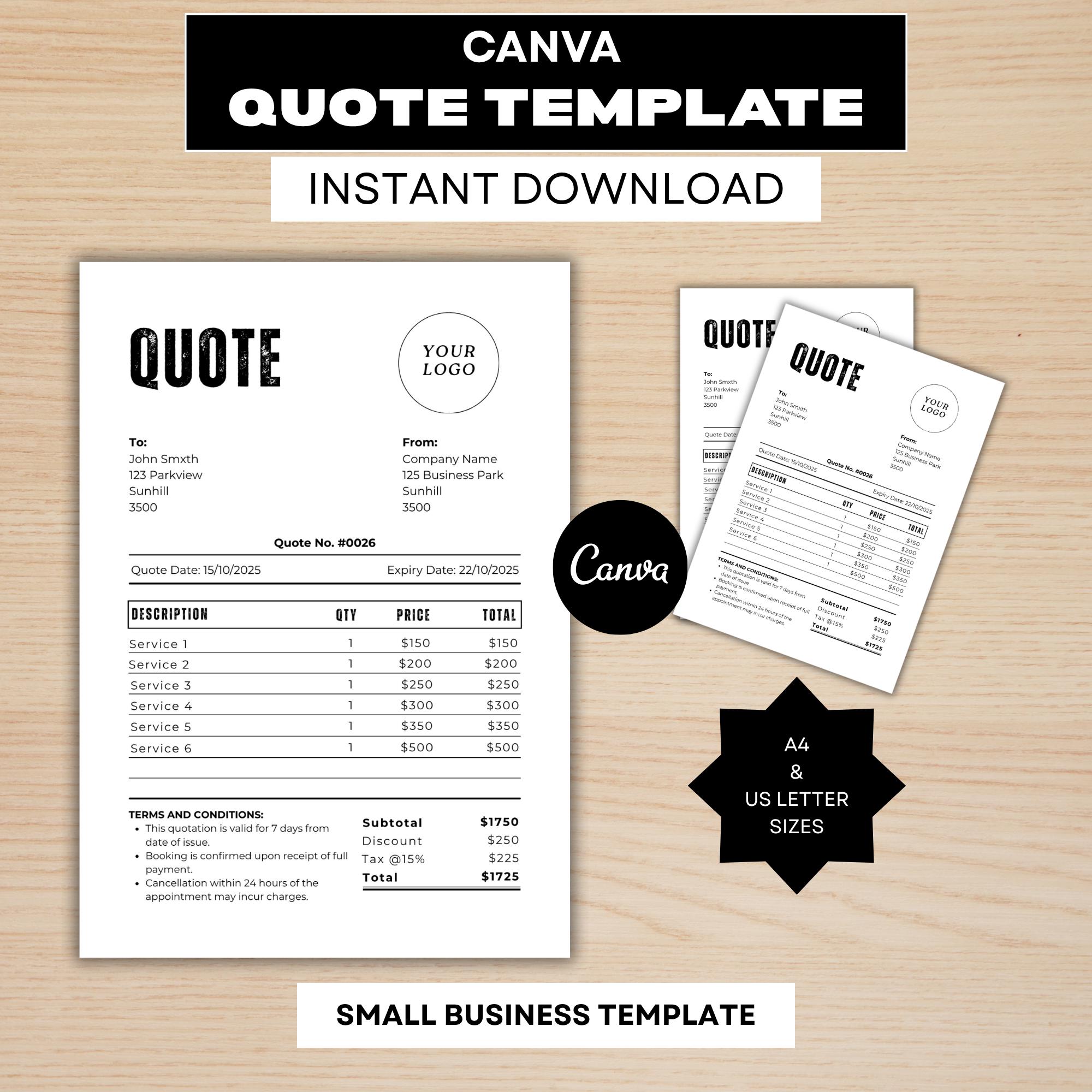 Canva Quotation Template for Small Business, Editable Quote Template ...