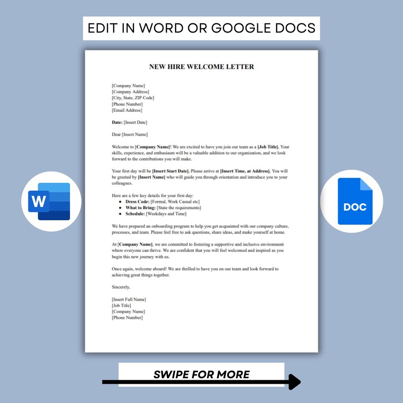 Editable New Employee Welcome Letter, Professional New Hire Welcome ...