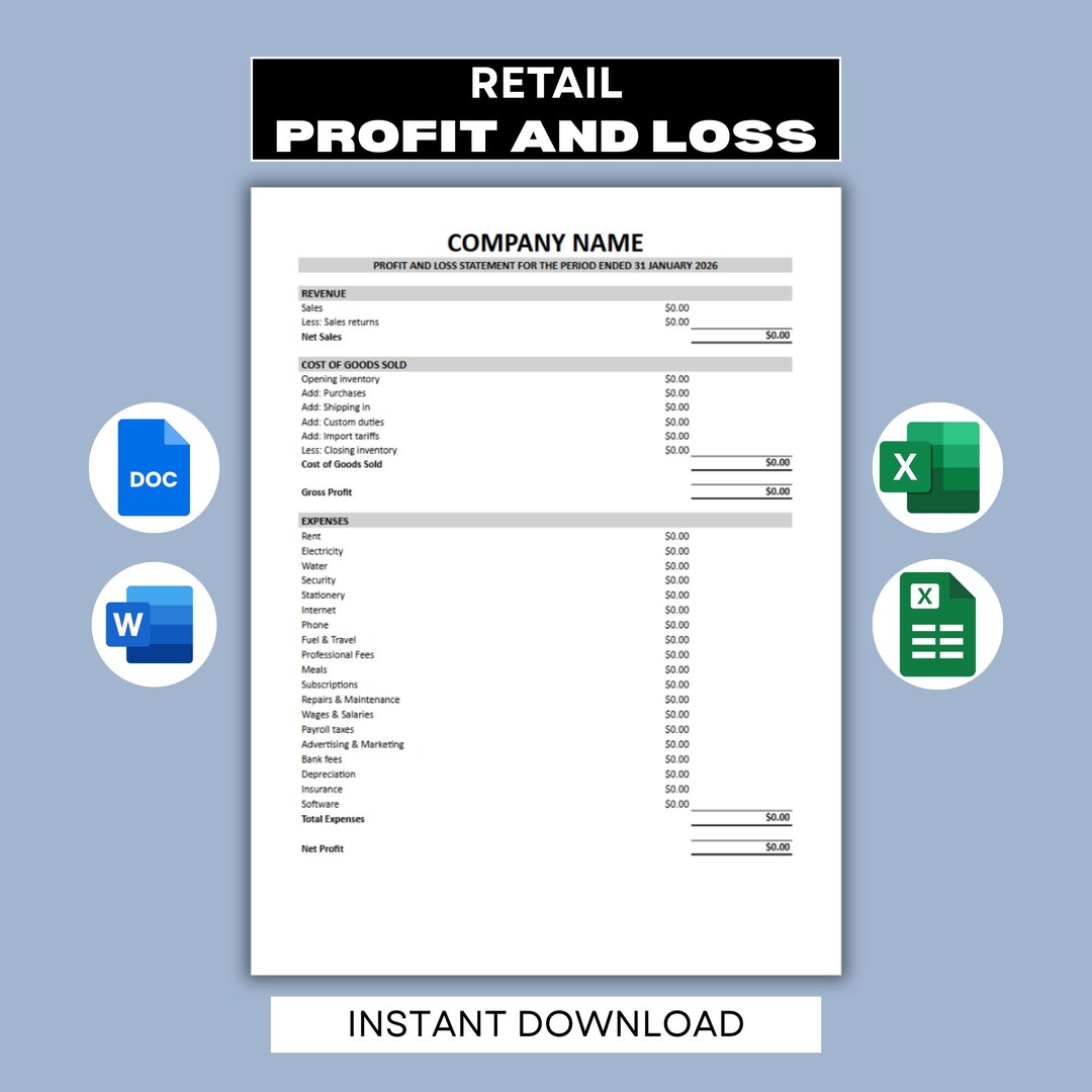 Retail Profit and Loss Statement, Income Statement Template, Word and ...