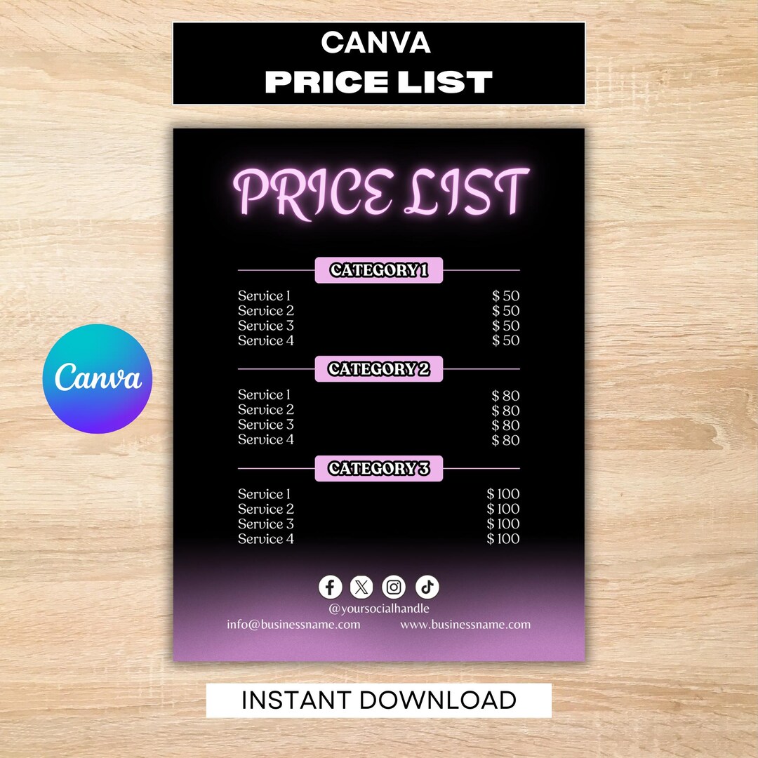 Beauty Price List, Canva Price List Template, Glam Pricing Guide, Salon ...