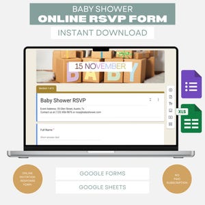 Online Baby Shower RSVP Form, Automated Invitation Response Form, Google Forms RSVP System, Party RSVP Form, Digital Download
