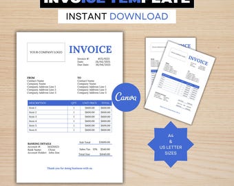 Modèle de facture Canva pour petite entreprise | Formats A4 et Lettre US | Téléchargement numérique