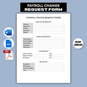 Aanvraagformulier voor salariswijziging, bewerkbaar formulier voor salarisadministratie, sjabloon voor het bijwerken van salarisgegevens van werknemers, Microsoft Word, Google Docs, PDF