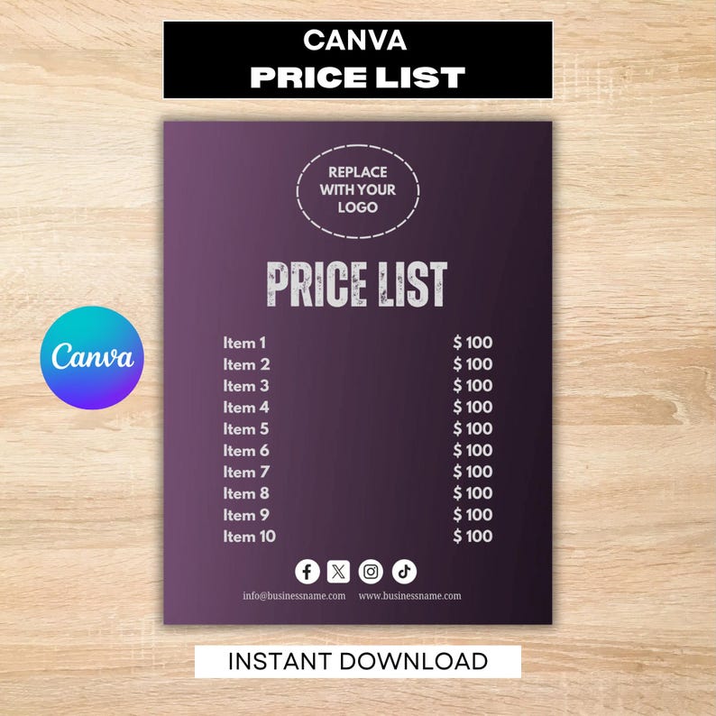Canva Price List Template, Editable Small Business Price List Template ...