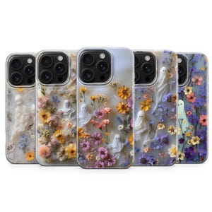 Cute Ghost Phone Case Flowers Cover For iPhone 16 16e 15 Pro Max 14 13 12 11 Plus Samsung Galaxy S25 S24 FE S23 S22 S20 A35 A15 A35 A56 A15