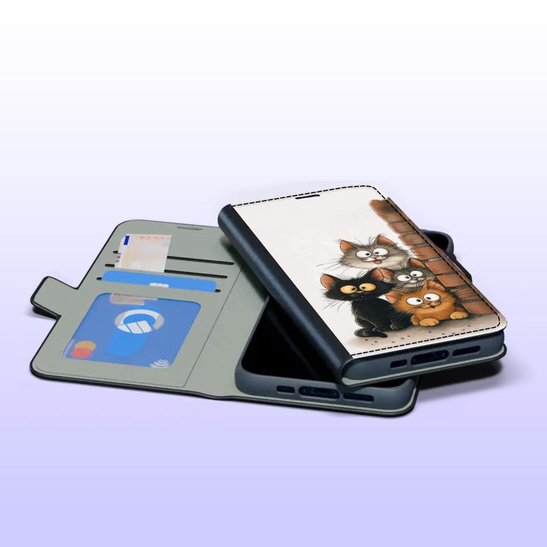 Capa carteira com estampa de gatos engraçados para iPhone 17 Pro Max 16e 15 14 12 Samsung Galaxy S26 S25 Ultra S24 S23 S22 S21 A55 A56 A36 imagem 6