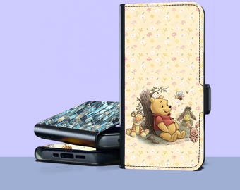 Capa carteira do Ursinho Pooh para iPhone 17 Pro Max 16e 15 14 12 11 Samsung Galaxy S26 S25 Ultra S24 FE S23 Plus S22 A55 A56 A35 A36 A16