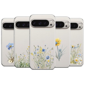 Wildflower Minimalist Phone Case Transparent for iPhone 17 Pro Max 16e 15 14 12 Samsung Galaxy S26 S25 Ultra S24 A56 A36 Pixel 10 10A XL 9a