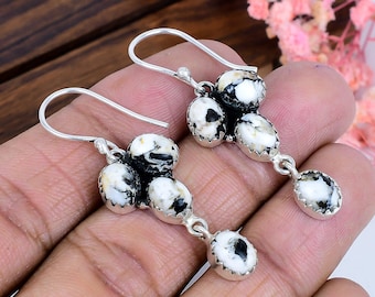 Pendientes de plata de ley con turquesa Buffalo: Joyería con gemas blancas y negras