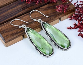 Faceted Peridot Silver Dangle Earrings Jewelry : Birthday Gift For Her