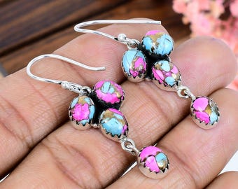 Cotton Candy Turquoise Dangle Earrings : Sterling Silver Boho Jewelry Gift for Her