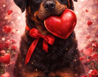 Rottweiler Valentine Wall Art Printable | Cute Dog with Heart | Dog Lover Gift | Valentine’s Day Dog Art | Digital Download