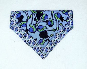 Reversible Dog Bandanna Over the Collar Guitars Music Rock 'N Roll You Pick Size