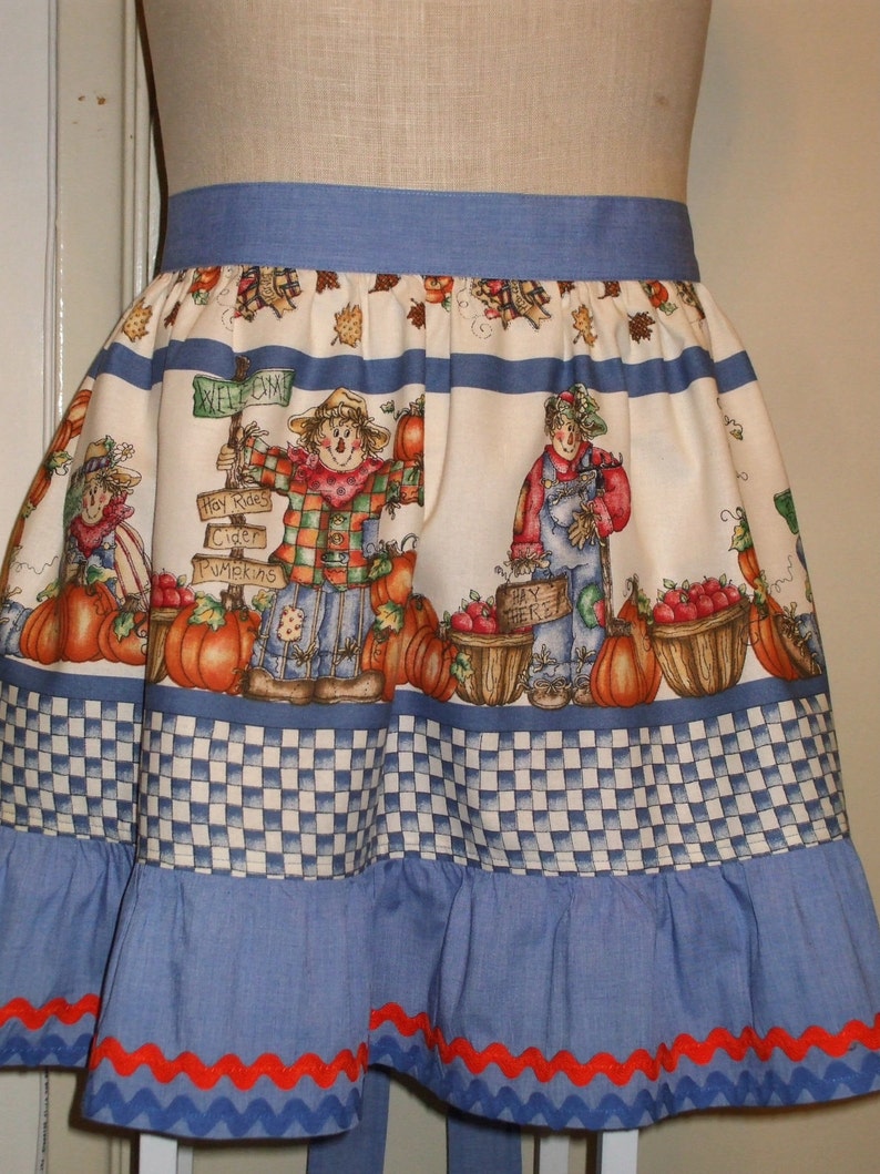 Thanksgiving APRON Half/Waist Ruffled Autumn Harvest Vintage Fabric Scarecrows image 1