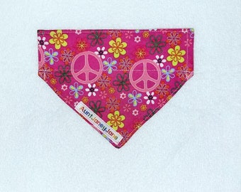 Reversible Dog Bandanna Over the Collar Size XSmall Pink Polka Dots Peace Signs