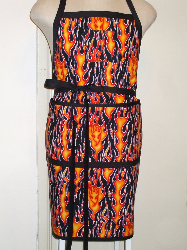 REVERSIBLE Apron UNISEX Construction Tools Flames Pockets Father's Day gift image 2