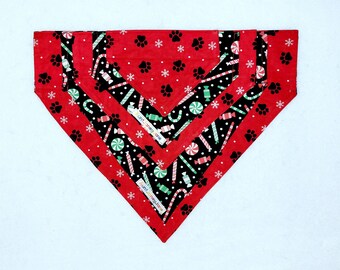 Reversible Dog Bandanna Over the Collar Paw Prints Peppermint You Pick Size