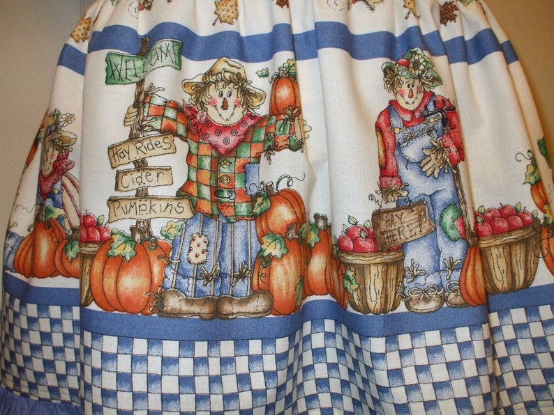 Thanksgiving APRON Half/Waist Ruffled Autumn Harvest Vintage Fabric Scarecrows image 3