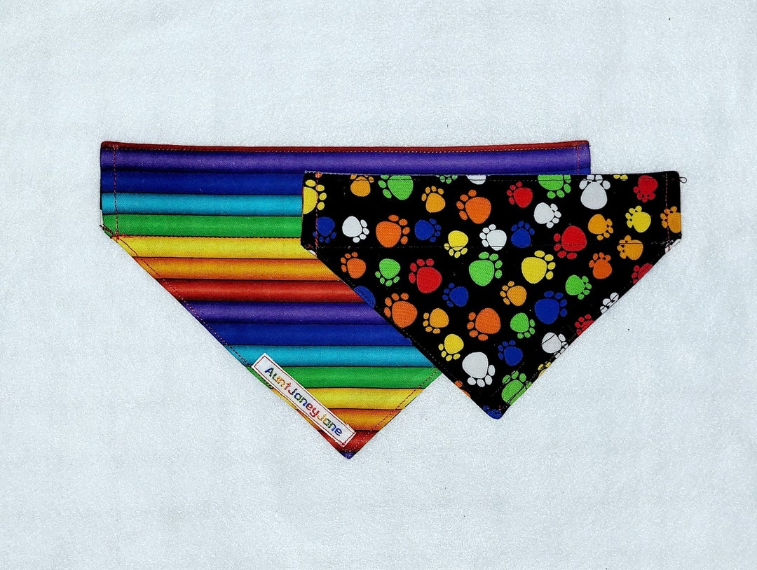 Curated visual reference: Fresh Look at Reversible Dog Bandanna Over The Collar Gay Pride Rainbow Paw