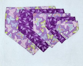 Reversible Dog Bandanna Scrunchie Butterflies Purple Lavender YOU PICK SIZE