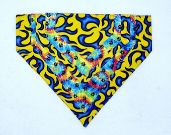 Reversible Dog Bandanna Over the Collar Flames Tie Dye Paw Prints You Pick Size