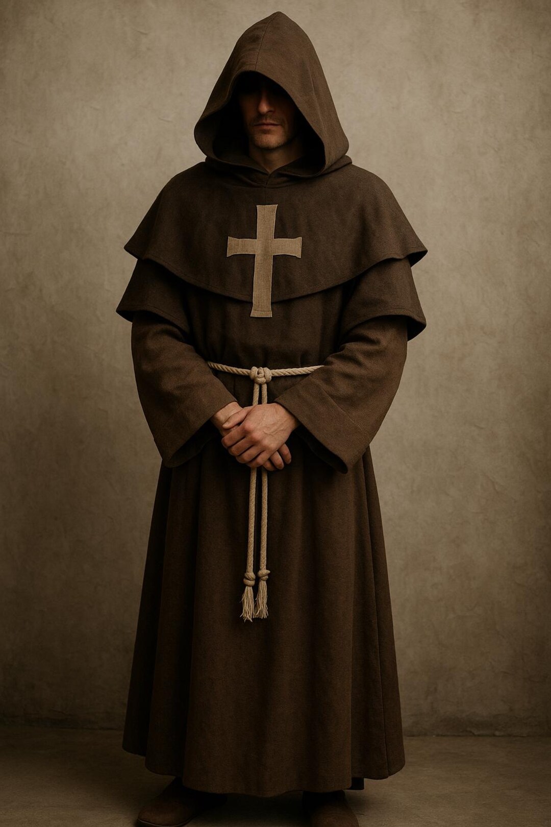 Medieval Monk Robe With Hood: Brown Cross Cloak Costume - Etsy