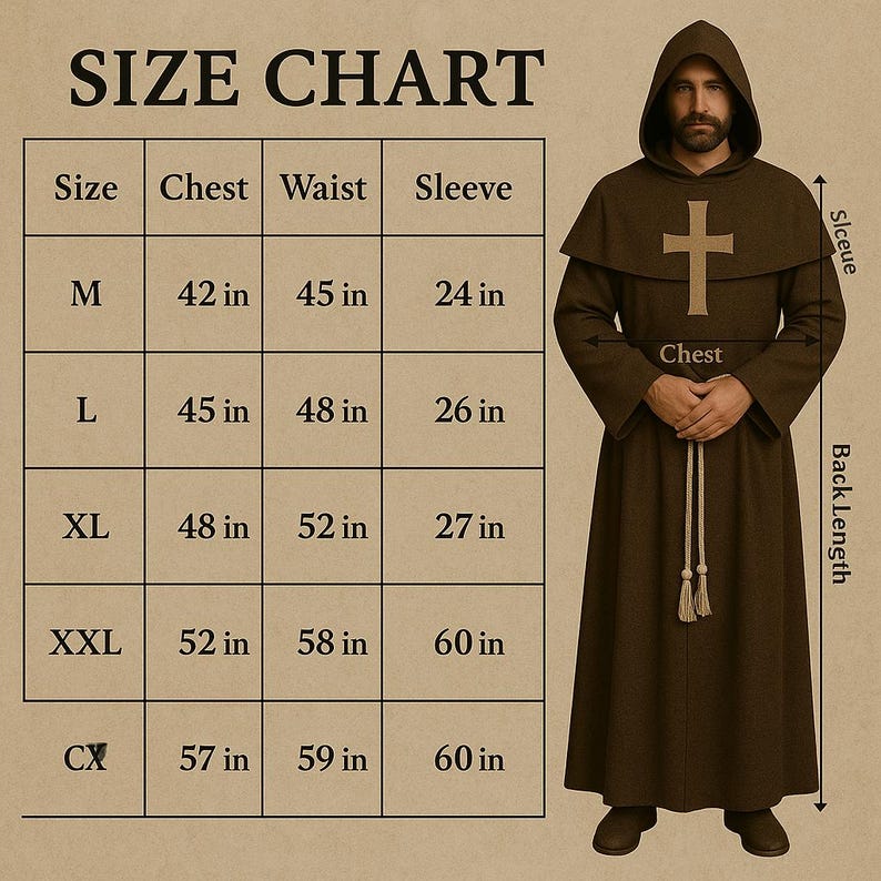 Medieval Monk Robe With Hood: Brown Cross Cloak Costume - Etsy