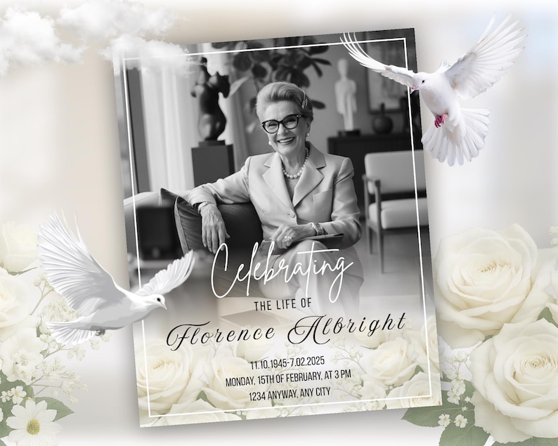 Editable Funeral Invitation Template Minimal Memorial Card (digital
