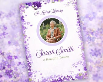 Purple Floral Memorial Flyer, Celebration of Life Template (Canva, Digital Download)