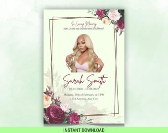 Green Floral Funeral Program Template | Memorial Program | Editable Obituary Canva Template | Instant Download