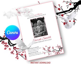 Floral Funeral Program Template • Celebration of Life (Canva Edit, Instant Download)
