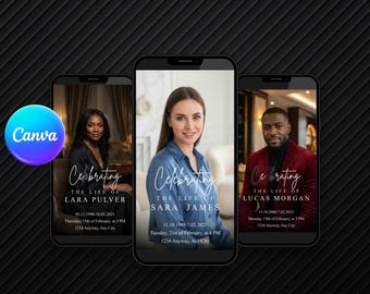 Memorial Invitation Video, Custom Photo, Mobile Evite (Canva Editable Digital Download)