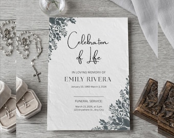 Minimal Celebration of Life Funeral Program Template (Instant Download)