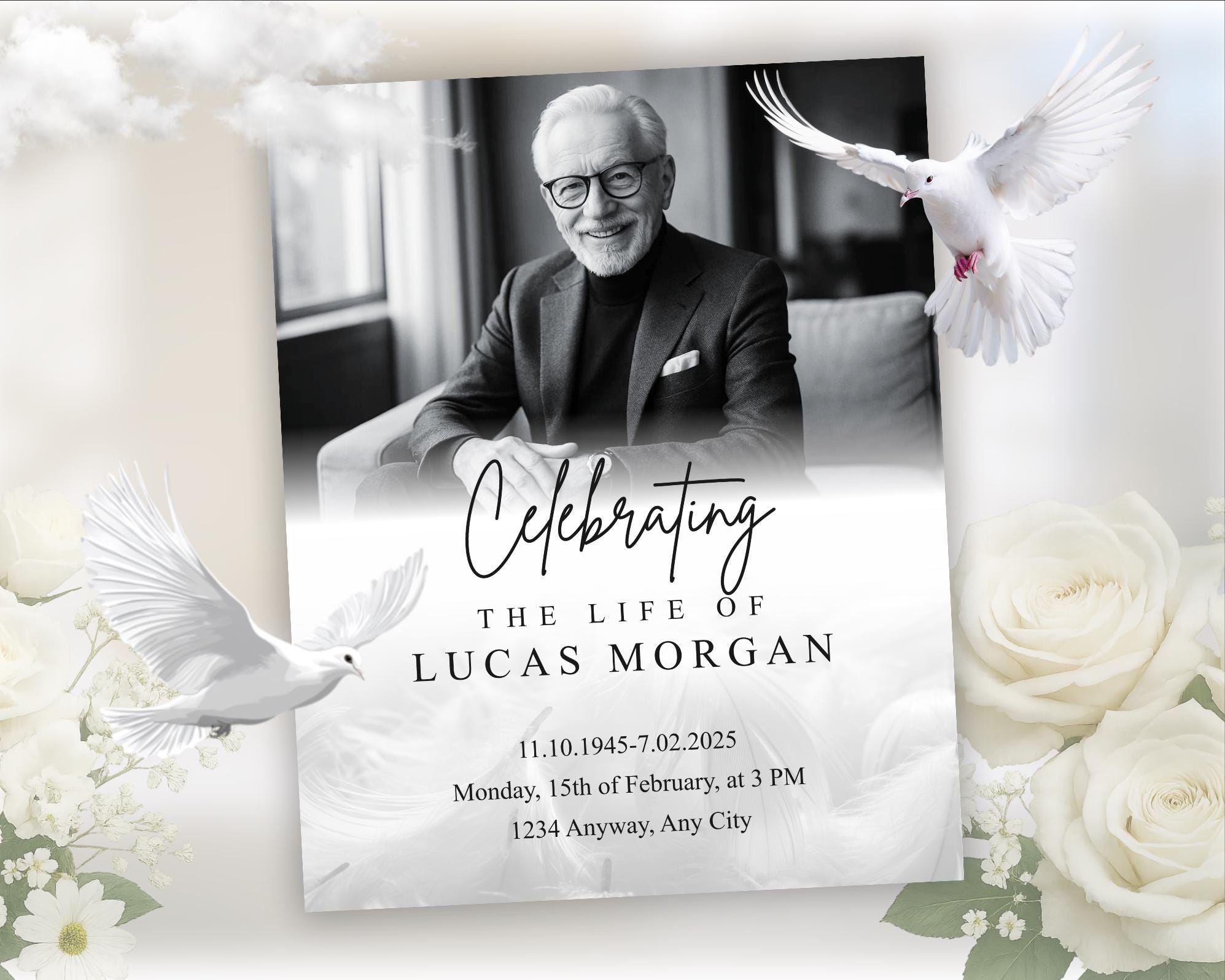 Editable Memorial Service Invitation Template, Celebration of Life ...