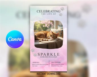 Cat Memorial Program Template • Celebration of Life, Editable Canva (Instant Download)