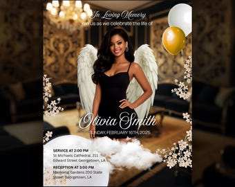 Angel Wings Memorial Flyer Template | Editable Canva Funeral Program | In Loving Memory Celebration of Life
