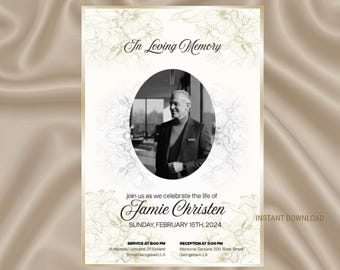 Memorial Service Flyer Template, Pink Balloons, Editable Obituary (Digital Download)