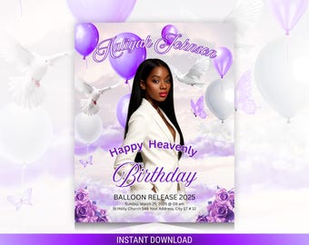 Heavenly Birthday Balloon Release Flyer, Angel Wings Template (Digital Download)