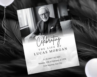 Editable Memorial Service Invitation Template, Celebration of Life (Instant Download)