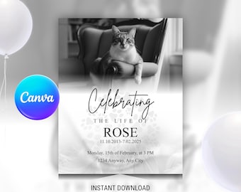Pet Memorial Template | Celebration of Life, Cat or Dog (Editable Canva)