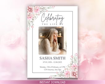 Celebration of Life Funeral Program Template | Memorial Service Program | Editable Canva Obituary | Floral Printable | Instant Download