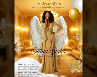 Angel Memorial Flyer Template | Editable Canva Funeral Program | In Loving Memory Celebration of Life