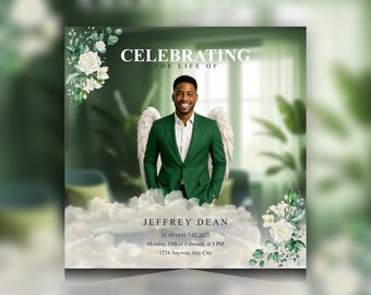 Celebration of Life Template | Angel Wings Funeral Program (Canva)